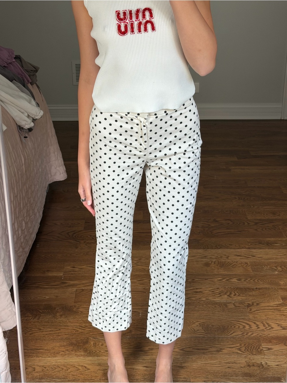 Zara White Cropped Polka Dot Pants